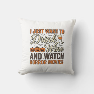 Halloween Wine Horror Movies Vintage Shirt Design_ Cushion