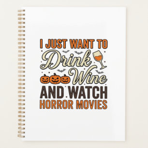 Halloween Wine Horror Movies Vintage Shirt Design_ Planner