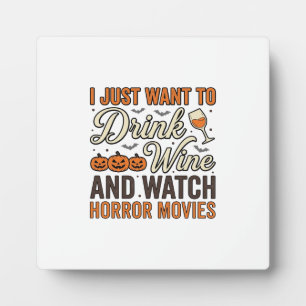Halloween Wine Horror Movies Vintage Shirt Design_ Plaque