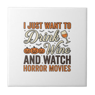 Halloween Wine Horror Movies Vintage Shirt Design_ Tile