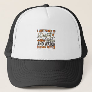 Halloween Wine Horror Movies Vintage Shirt Design_ Trucker Hat