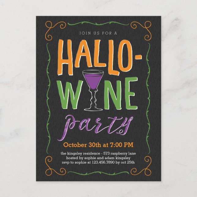 Halloween Wine Party Invitation Postcard (Front)