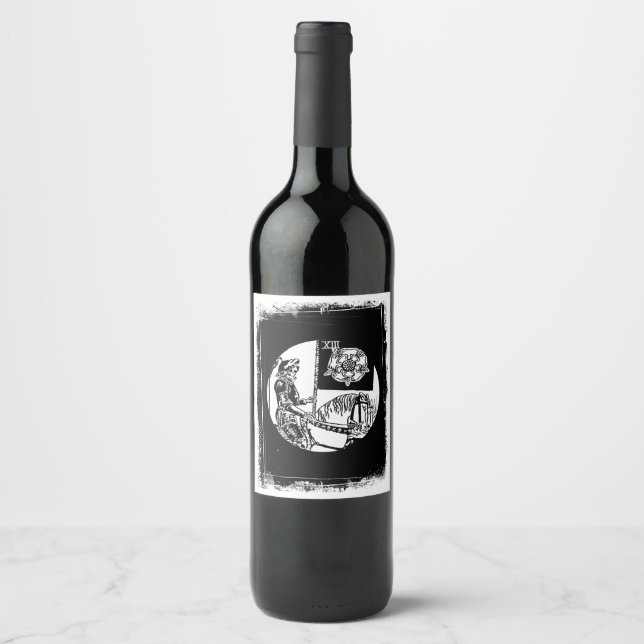 Halloween Wine Tarot Card Death Black & White Wine Label (Front)