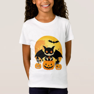 Halloween Winged Cat Under Full Moon Spooky Pumpki T-Shirt