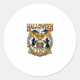 Halloween Wishes Grandpa Bat Witches Cauldron_1 Classic Round Sticker