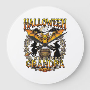 Halloween Wishes Grandpa Bat Witches Cauldron_1 Large Clock