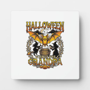 Halloween Wishes Grandpa Bat Witches Cauldron_1 Plaque