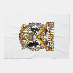 Halloween Wishes Grandpa Bat Witches Cauldron_1 Tea Towel
