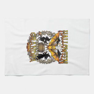 Halloween Wishes Grandpa Bat Witches Cauldron_1 Tea Towel