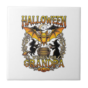 Halloween Wishes Grandpa Bat Witches Cauldron_1 Tile