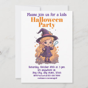 Halloween witch 11 kids, charming sorceress invitation