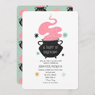 Halloween Witch A Baby Is Brewing Baby Shower Invitation