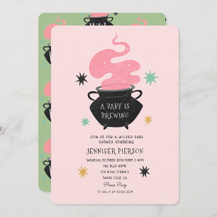 Halloween Witch A Baby Is Brewing Baby Shower Invitation