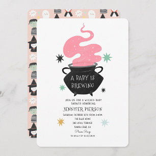 Halloween Witch A Baby Is Brewing Baby Shower Invitation