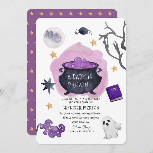 Halloween Witch A Baby Is Brewing Baby Shower Invitation (Creator Uploaded)