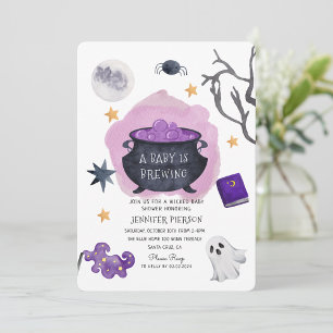 Halloween Witch A Baby Is Brewing Baby Shower Invitation