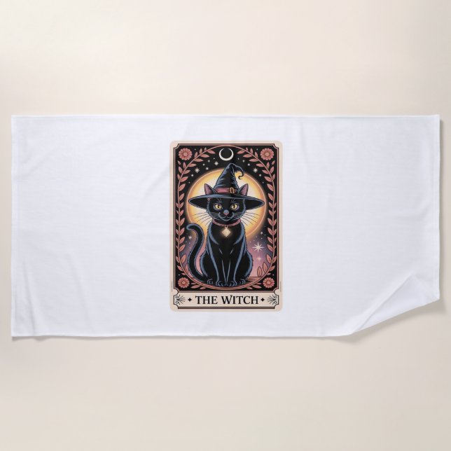 Halloween Witch Aesthetic Cat Lovers Gothic Tarot  Beach Towel (Front)