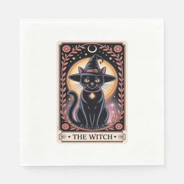 Halloween Witch Aesthetic Cat Lovers Gothic Tarot  Napkin (Front)
