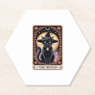 Halloween Witch Aesthetic Cat Lovers Gothic Tarot  Paper Coaster