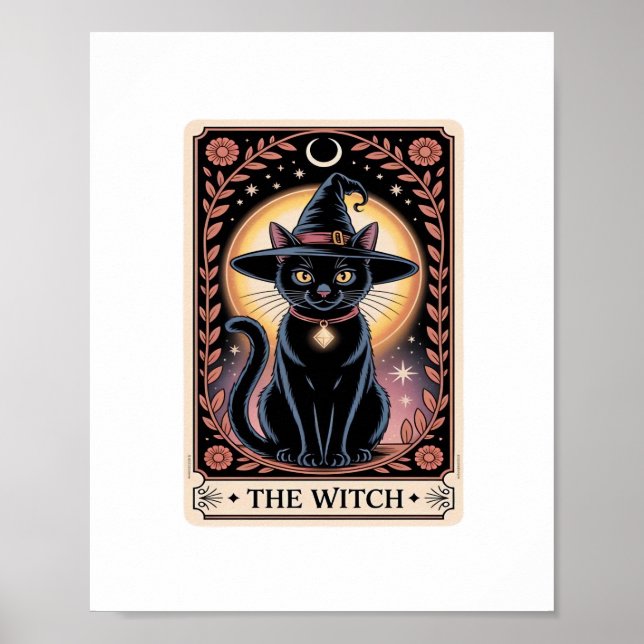 Halloween Witch Aesthetic Cat Lovers Gothic Tarot  Poster (Front)