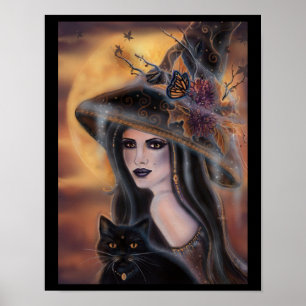 Halloween witch and black cat art Renee Lavoie   Poster