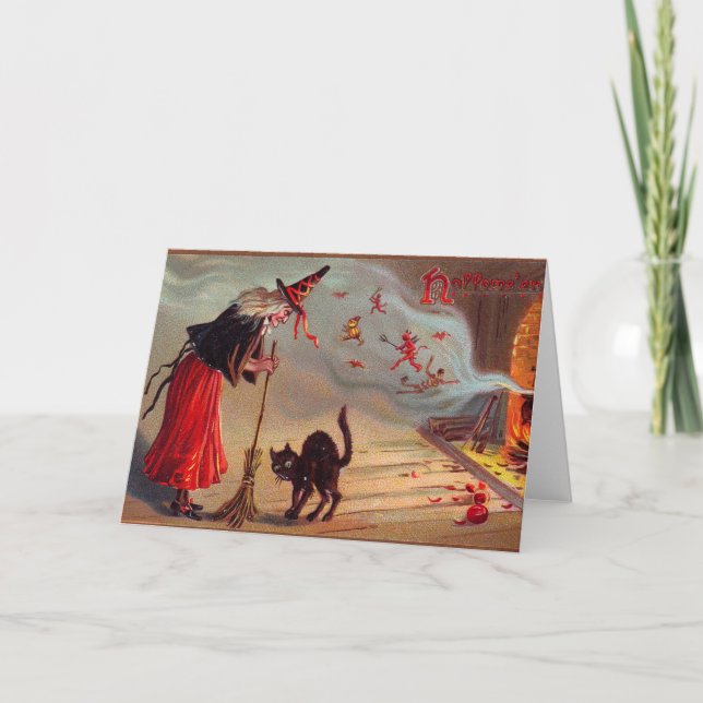 Halloween Witch and Black Cat Card (Front)