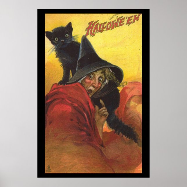 Halloween Witch And Black Cat Poster (Front)