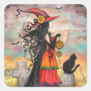 Halloween Witch and Black Cat Stickers