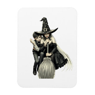 Halloween Witch and Boy: Dark Magic Duo Magnet