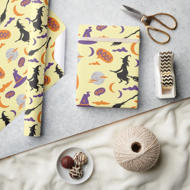 Halloween Witch and Broom Seamless Wrapping Paper (Crafts)