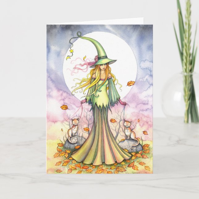 Halloween Witch and Cat Art Card (Front)