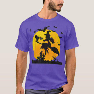 Halloween Witch And Cat Broom, Halloween Costume T-Shirt