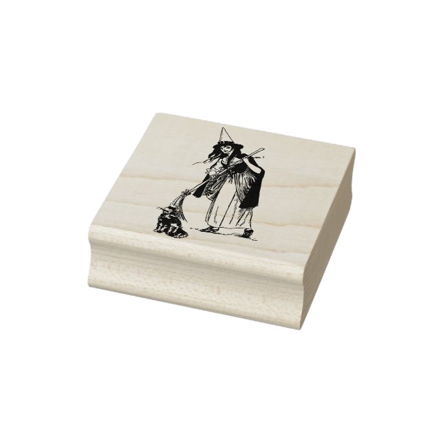 Halloween Witch and Cat  Rubber Stamp (Stamp)