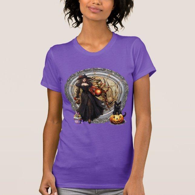 Halloween Witch And Cat T-Shirt (Front)