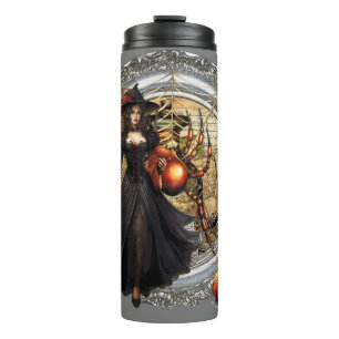 Halloween Witch And Cat Thermal Tumbler
