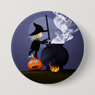 Halloween Witch and Cauldron 7.5 Cm Round Badge