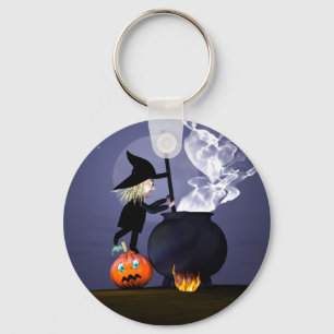 Halloween Witch and Cauldron Key Ring