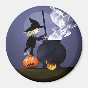 Halloween Witch and Cauldron Magnet