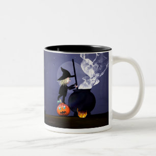 Halloween Witch and Cauldron Two-Tone Coffee Mug