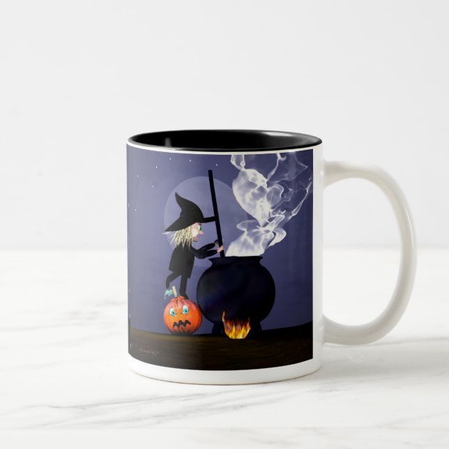 Halloween Witch and Cauldron Two-Tone Coffee Mug (Right)