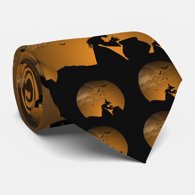 Halloween Witch and Cauldron with Bats Tie (Rolled)