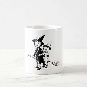 Halloween Witch and Clown Riding Broomstick Coffee Mug
