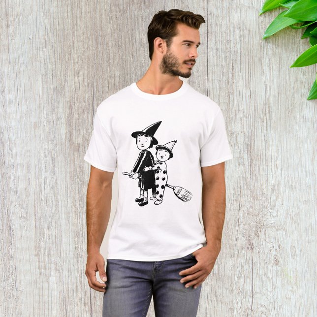 Halloween Witch and Clown Riding Broomstick T-Shirt (Creator Uploaded)