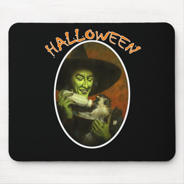 Halloween Witch And Flying Monkey Mouse Mat (Front)