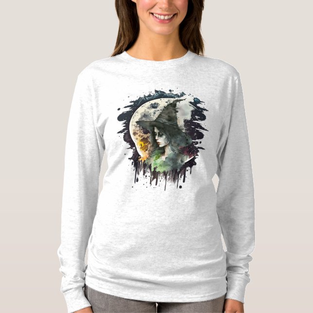 Halloween Witch and Full Moon T-Shirt (Front)