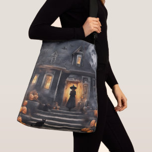 Halloween Witch and Haunted House Crossbody Bag