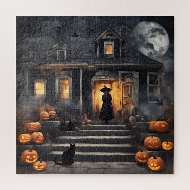 Halloween Witch and Haunted House Jigsaw Puzzle (Vertical)