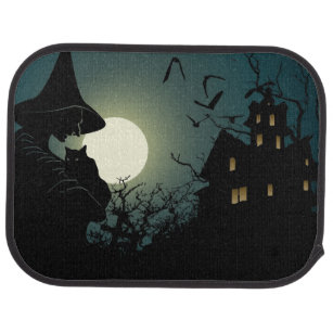 Halloween: witch and hounted house car mat