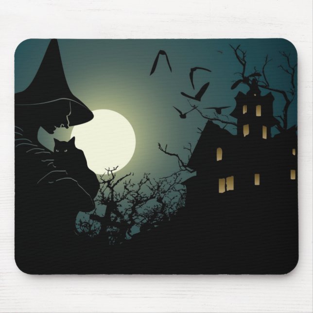 Halloween: witch and hounted house mouse mat (Front)