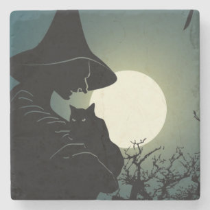 Halloween: witch and hounted house stone coaster